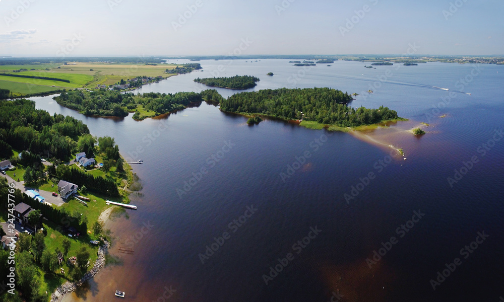 Fototapeta premium Aerial view of river mouth with small islands