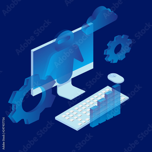 RPA tools concepts. Isometric style. Vector.