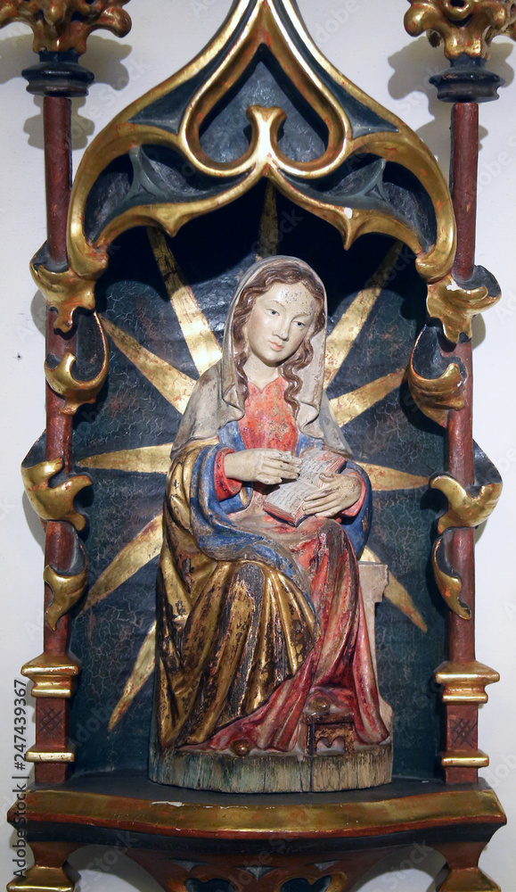 Virgin Mary altarpiece in Saint Benedict basilica in the famous Benediktbeuern abbey, Germany 