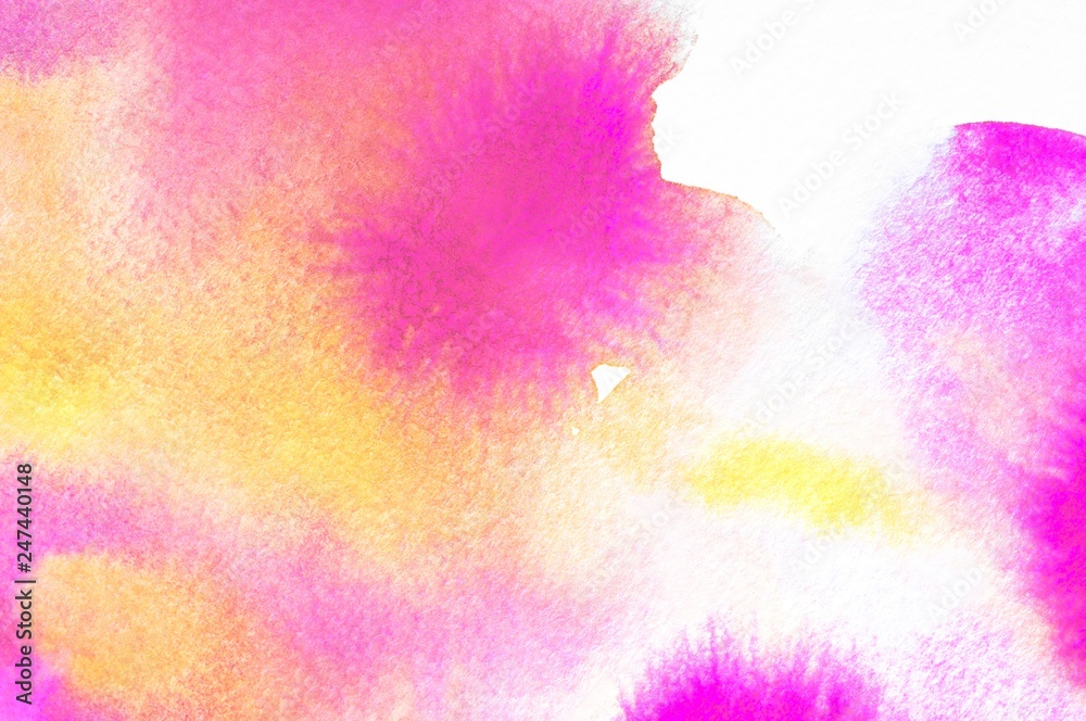 Abstract colorful pink,yellow,purple,watercolors hand paint background. Detail or closeup painting brush stroke texture. Graphic summer design for illustration,artwork or backdrop.