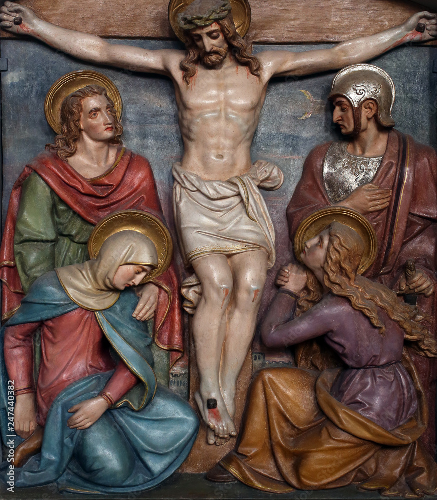 Jesus dies on the cross, 12th Stations of the Cross, the parish church of St. Peter and Paul in Oberstaufen, Germany