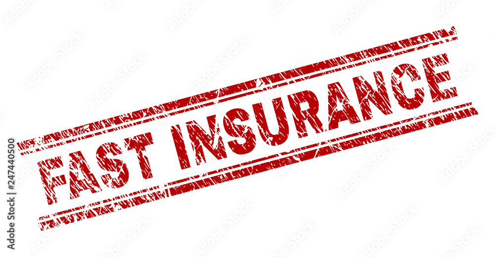 FAST INSURANCE seal watermark with grunge texture. Red vector rubber print of FAST INSURANCE tag with grunge texture. Text tag is placed between double parallel lines. FAST INSURANCE seal watermark with grunge texture. Red vector rubber print of FAST INSURANCE tag with grunge texture. Text tag is placed between double parallel lines.