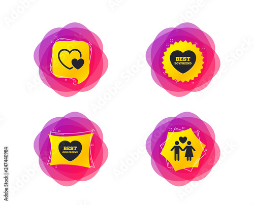 Valentine day love icons. Best girlfriend and boyfriend symbol. Couple lovers sign. Geometric gradient sales shapes. Creative banners. Template for design. Vector