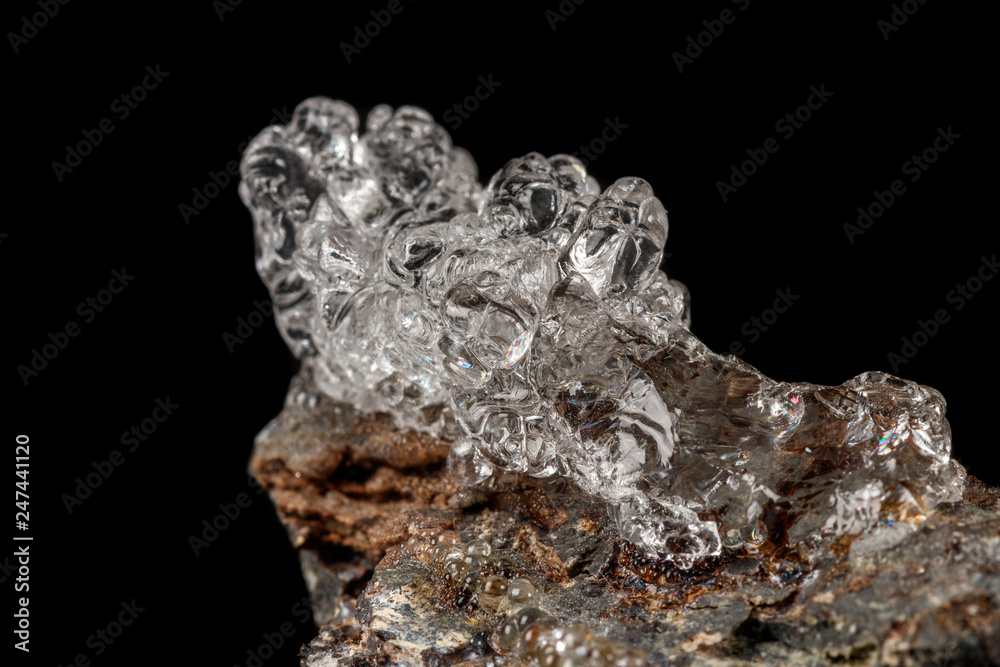 Fototapeta premium Macro Hyalite mineral stone on a black background