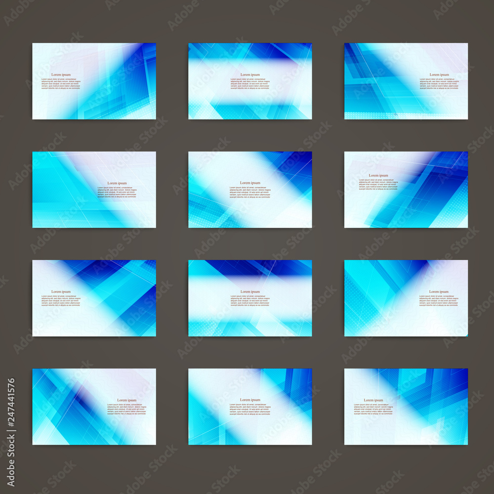 Set of Business card theme corporate identity template design geometric abstract blue color.