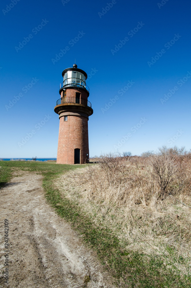 Aquinnah Head view with Gay Head Lighthouse on Cape Cod on a sunny day