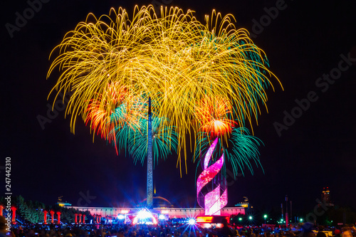 Beautiful Fireworks in Moscow, Victory Park on Poklonnaya Hill, 9 th May 2018