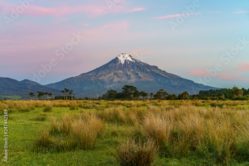 sunset at cone volcano mount taranaki, new zealand 11