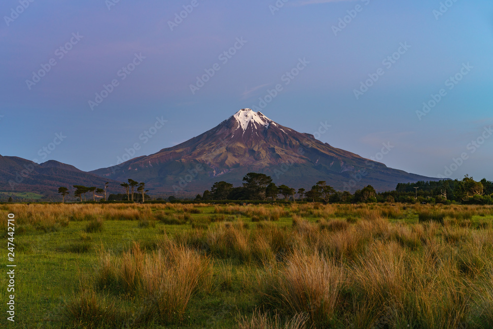 blue hour at cone volcano mount taranaki, new zealand 2