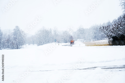 Winter landscape pictures with a lot of snow in cloudy weather in Germany Bavaria included 