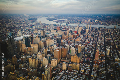 Aerial of Foggy Sunrise in Philadelphia