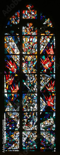 Stained glass window, Collegiate Church of St. George in Tubingen, Germany 