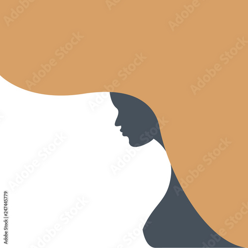 Vector illustration in white, black and orange colors. Woman Silhouette in abstract style. Fashion illustration. Vector.