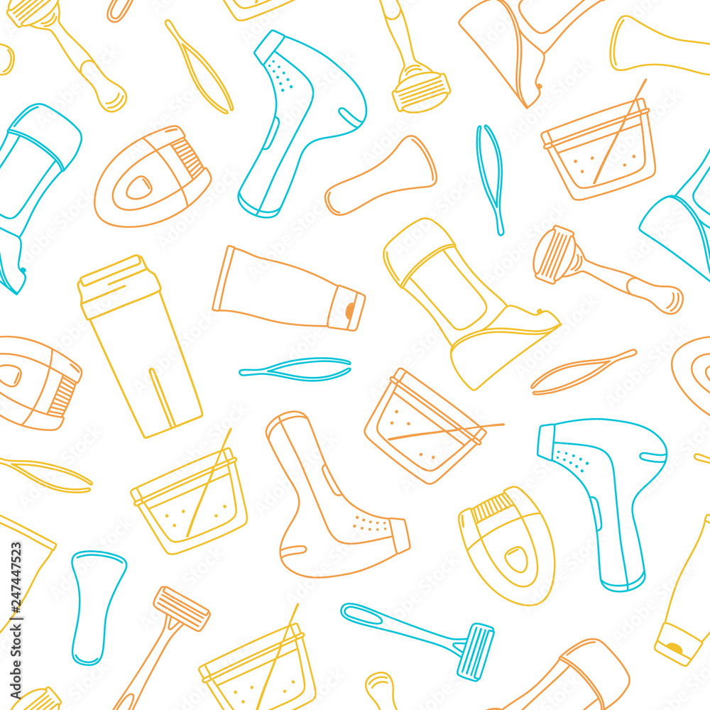 Seamless pattern with hair removal, depilation, epilation, shaving, waxing  and sugaring tools, vector illustration on white background. Simple  simpless pattern with hair removal tools Stock Vector | Adobe Stock