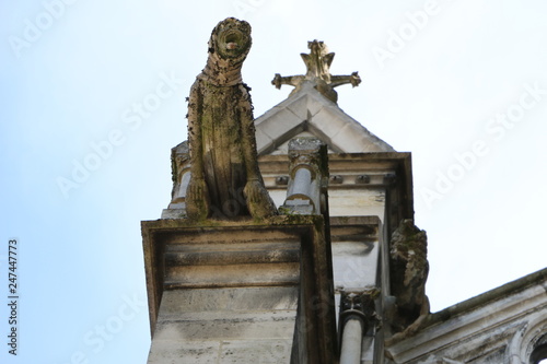 Gargoyle sculpture, statue. Gothic, historic Cathedral of Our Lady of Reims. Notre-Dame de Reims. Marne, Champagne-Ardenne, France