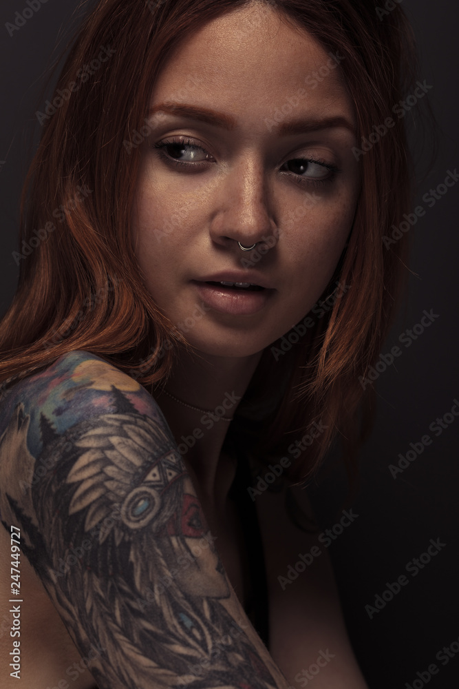 Fototapeta premium young pretty red head woman closeup
