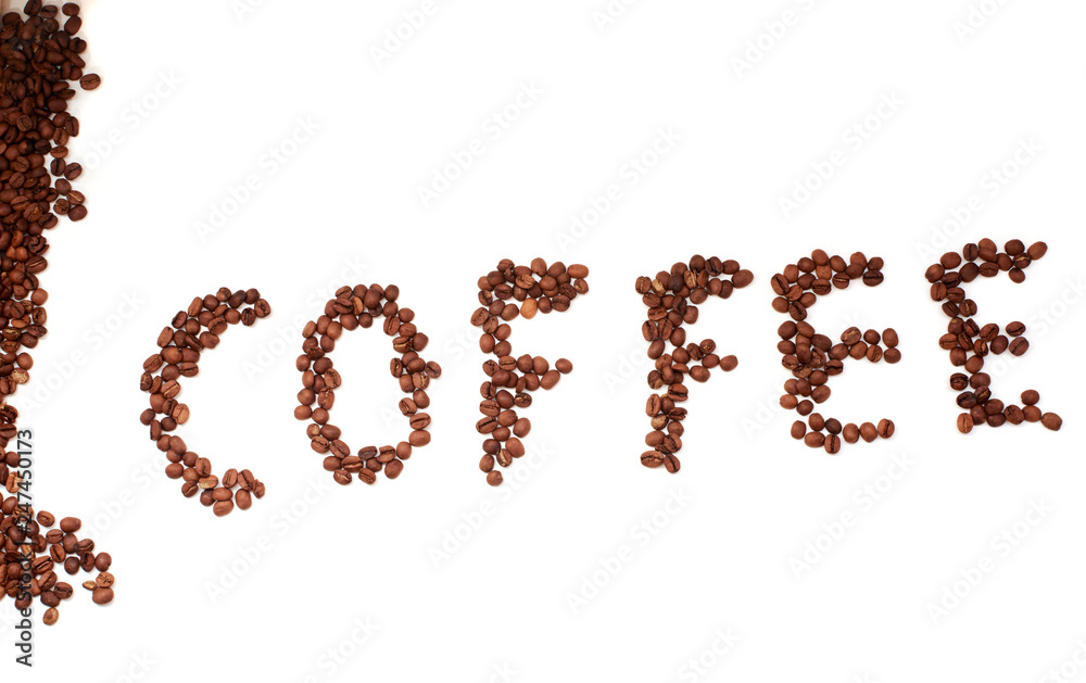 coffee bean lettering close-up top view on coffee bean lettering close-up top view on