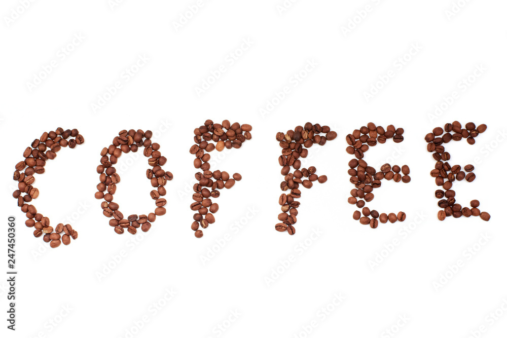 coffee bean lettering close-up top view on coffee bean lettering close-up top view on