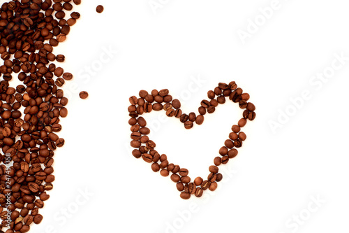 heart of coffee beans close-up view from
