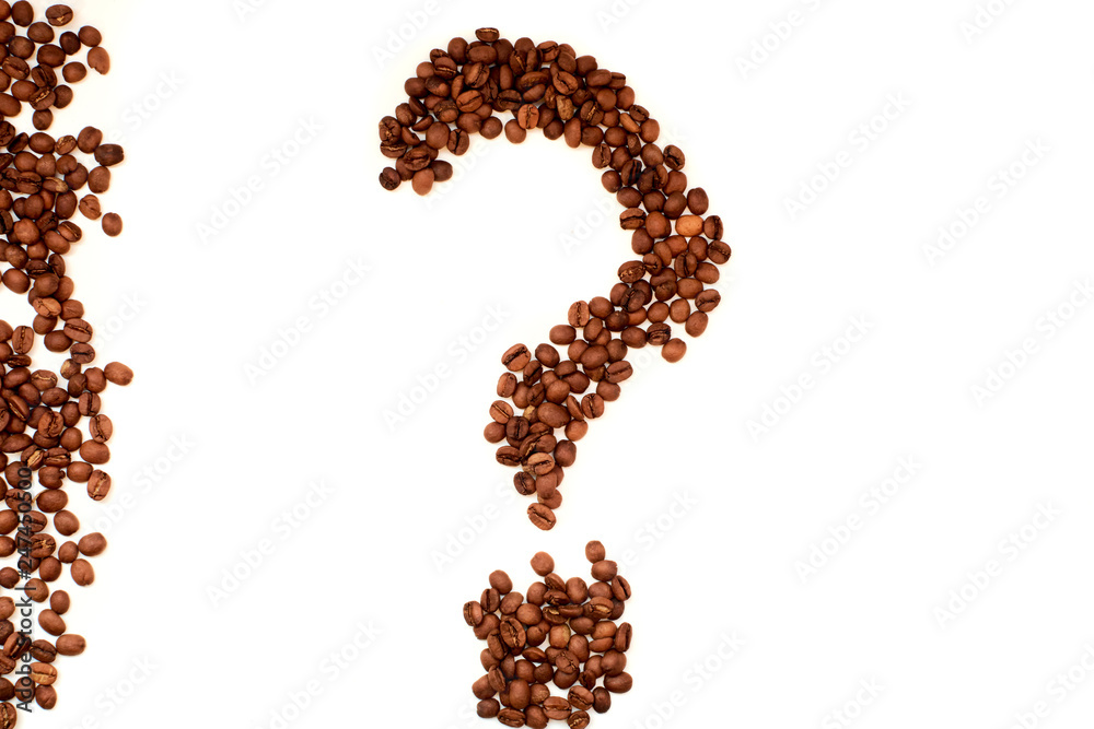 question mark of coffee beans closeup top view question mark of coffee beans closeup top view