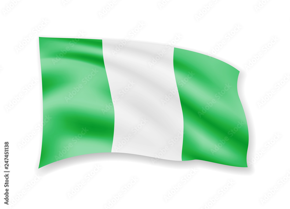 Waving Nigeria flag on white. Flag in the wind.