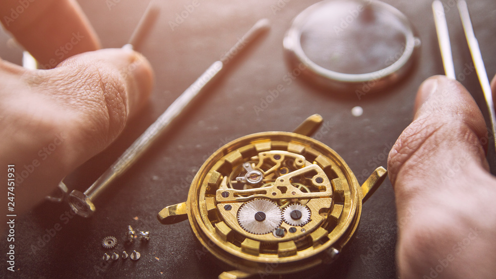 Process of installing a part on a mechanical watch, watch repair