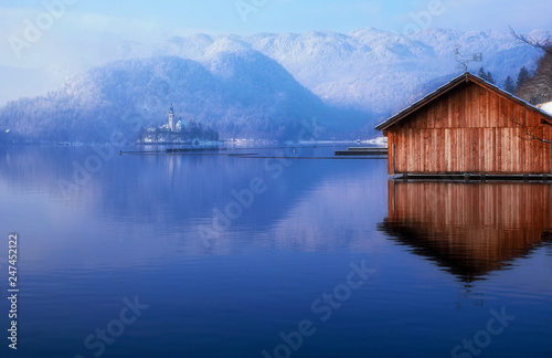 Boat House Bled Lake in Winter