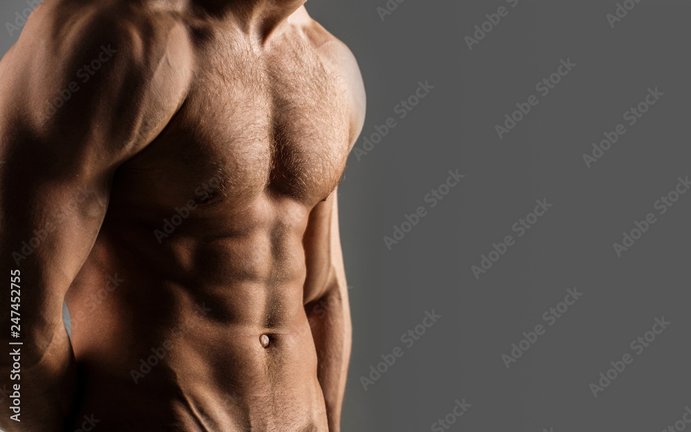 Sexy man with muscular body, nude torso. Male naked, muscular guy, torso  man. Beautiful male torso, ab. Athletic caucasian, six pack, chest muscles,  triceps. Copy space. foto de Stock | Adobe Stock