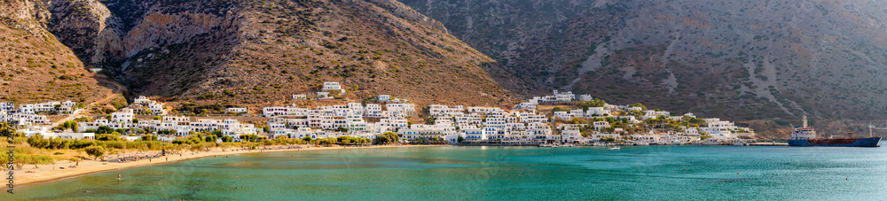 Panoramic view of Kamares village, the main port of Sifnos island, Greece, Cyclades