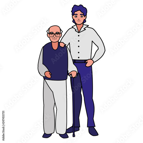 cute grandfather with son characters