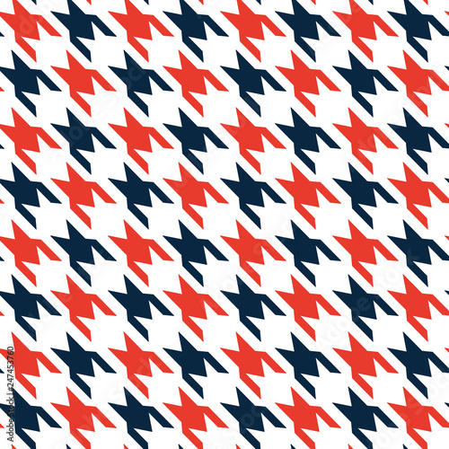 Hounds-tooth seamless vector patternwit. Geometric print in black and red color . Classical English background Glen plaid Glenurquhart check for fashion design. eps10