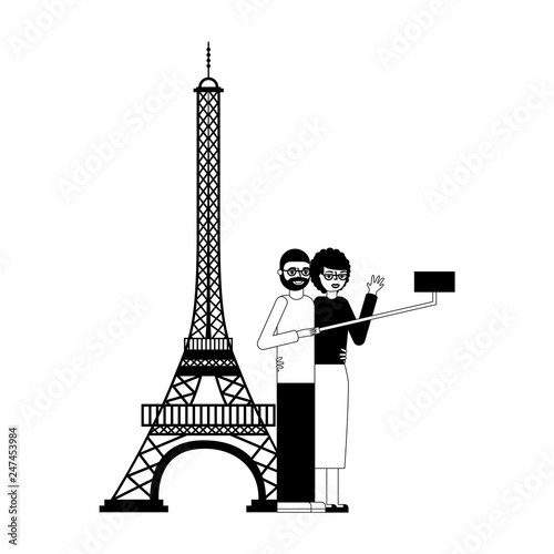 grandparents couple making selfie eiffel tower scene