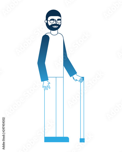 old bearded man and glasses with cane
