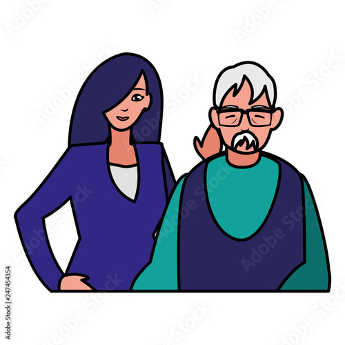 cute grandfather with daughter characters