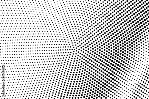 Circular dotted halftone with pale gradient. Black and white vector texture. Vintage effect graphic decor
