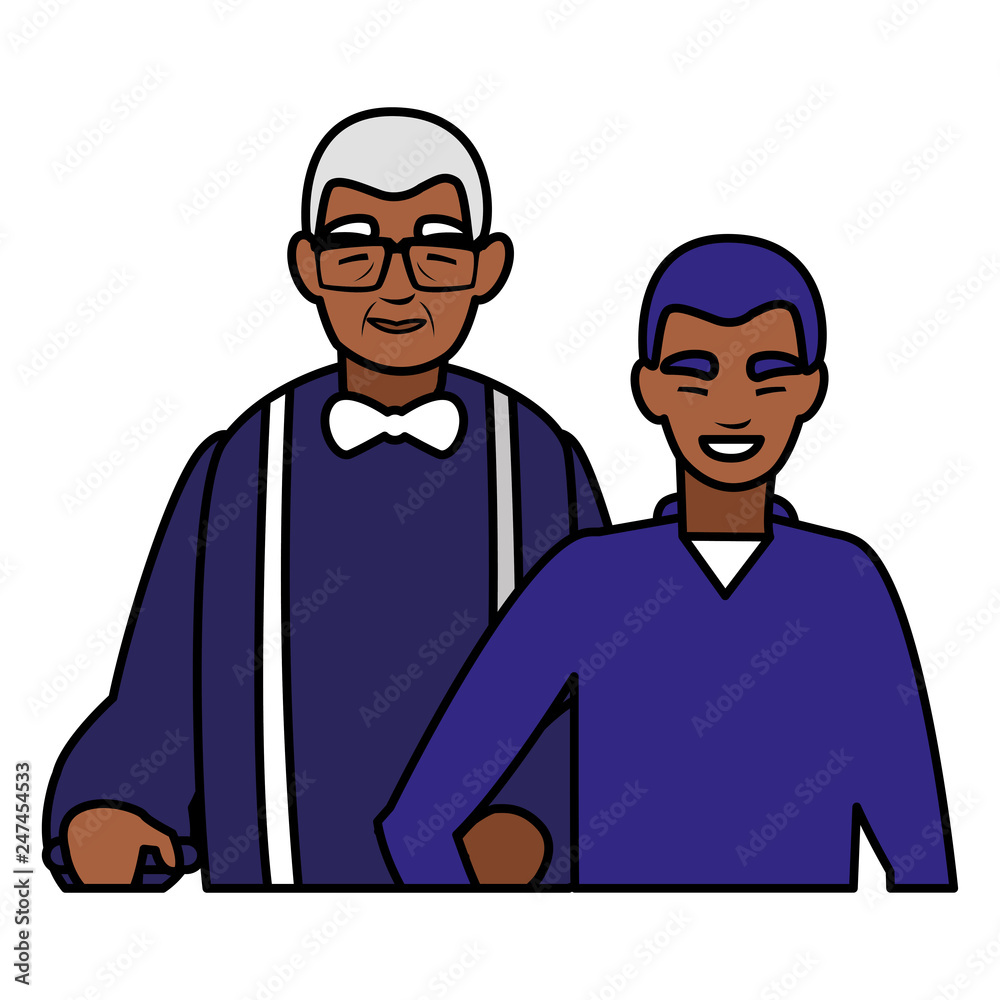 Fototapeta premium black grandfather with son characters