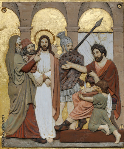Jesus is condemned to death, 1st Stations of the Cross in Hohenberg, Germany