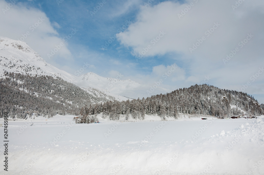 St. Moritz, Champfèr, Champfèrsee, Piz Nair, Eis, Langlauf, Langlaufloipe, Alpen, Oberengadin, Graubünden, Winter, Wintersport, Schweiz
