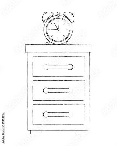 wooden drawer with alarm clock isolated icon