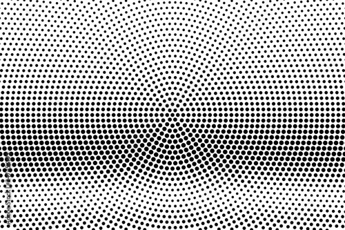 Concentrated black and white halftone. Round dotted gradient. Vintage effect vector texture. Retro dotted overlay