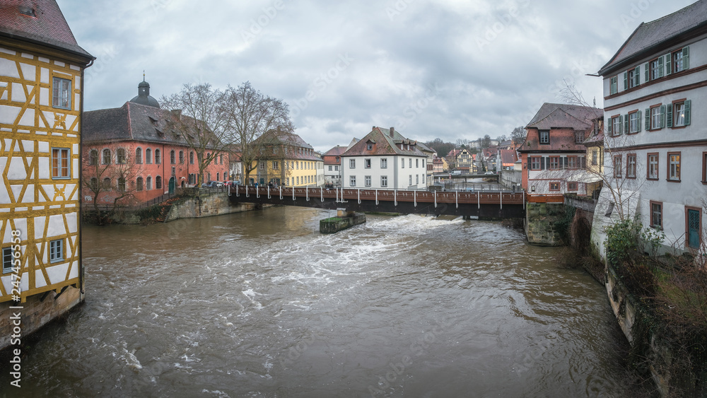 Obraz premium January 2019. Panorama view on the river Pegnitz in Nuremberg, Germany