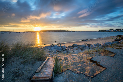 Sunset over Poole Harbour and Brownsea Island photo