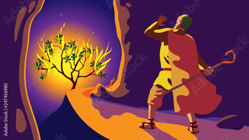Revelation on mount Sinai, Moses before burning tree, appeal of God Lord