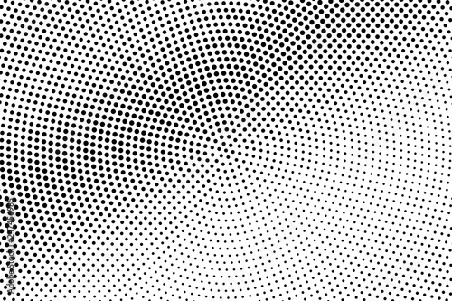 Round black and white halftone. Diagonal dotted gradient. Vintage effect vector texture. Retro dotted overlay