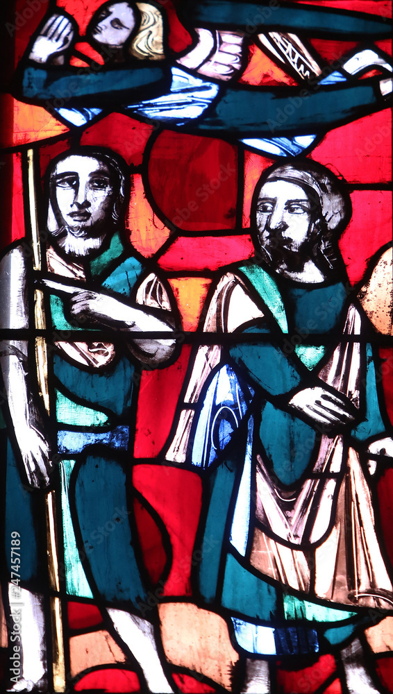 Stained glass window in Basilica of St. Vitus in Ellwangen, Germany