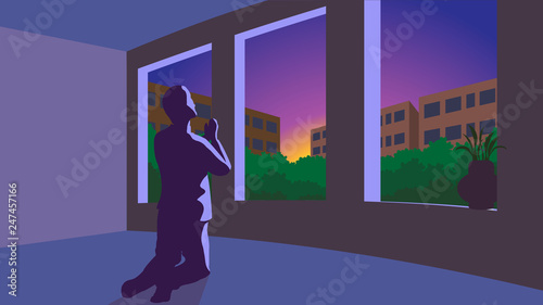 Prayer in the early hour, alone in private room in morning time