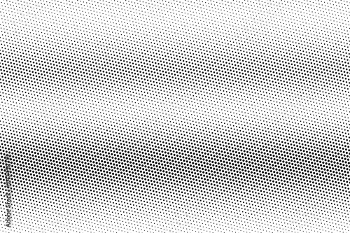 Faded black and white halftone. Horizontal dotted gradient. Vintage effect vector texture. Retro dotted overlay