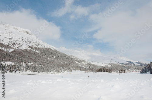 St. Moritz, Champfèr, Champfèrsee, Eis, Langlauf, Langlaufloipe, Alpen, Oberengadin, Graubünden, Winter, Wintersport, Schweiz