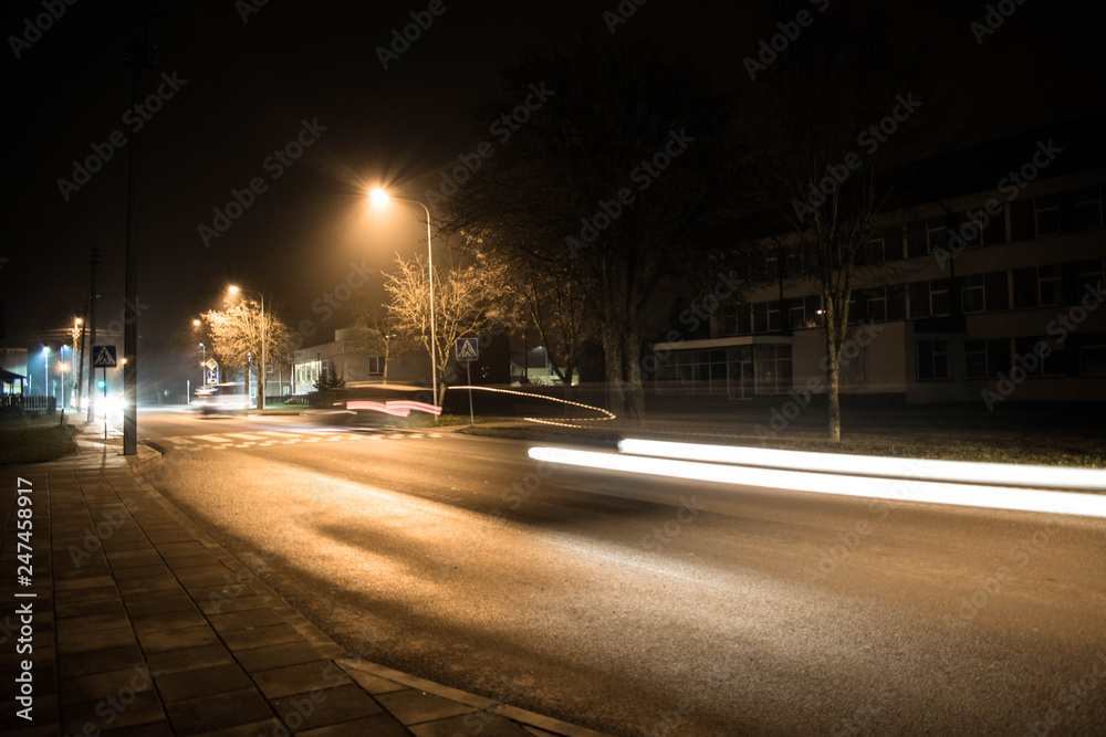 traffic in the city at night