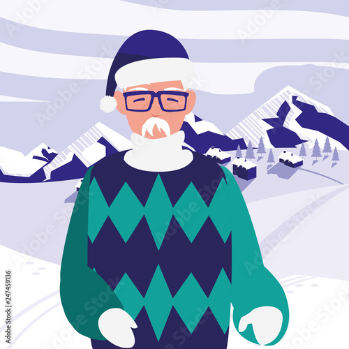 cute grandfather with winter clothes